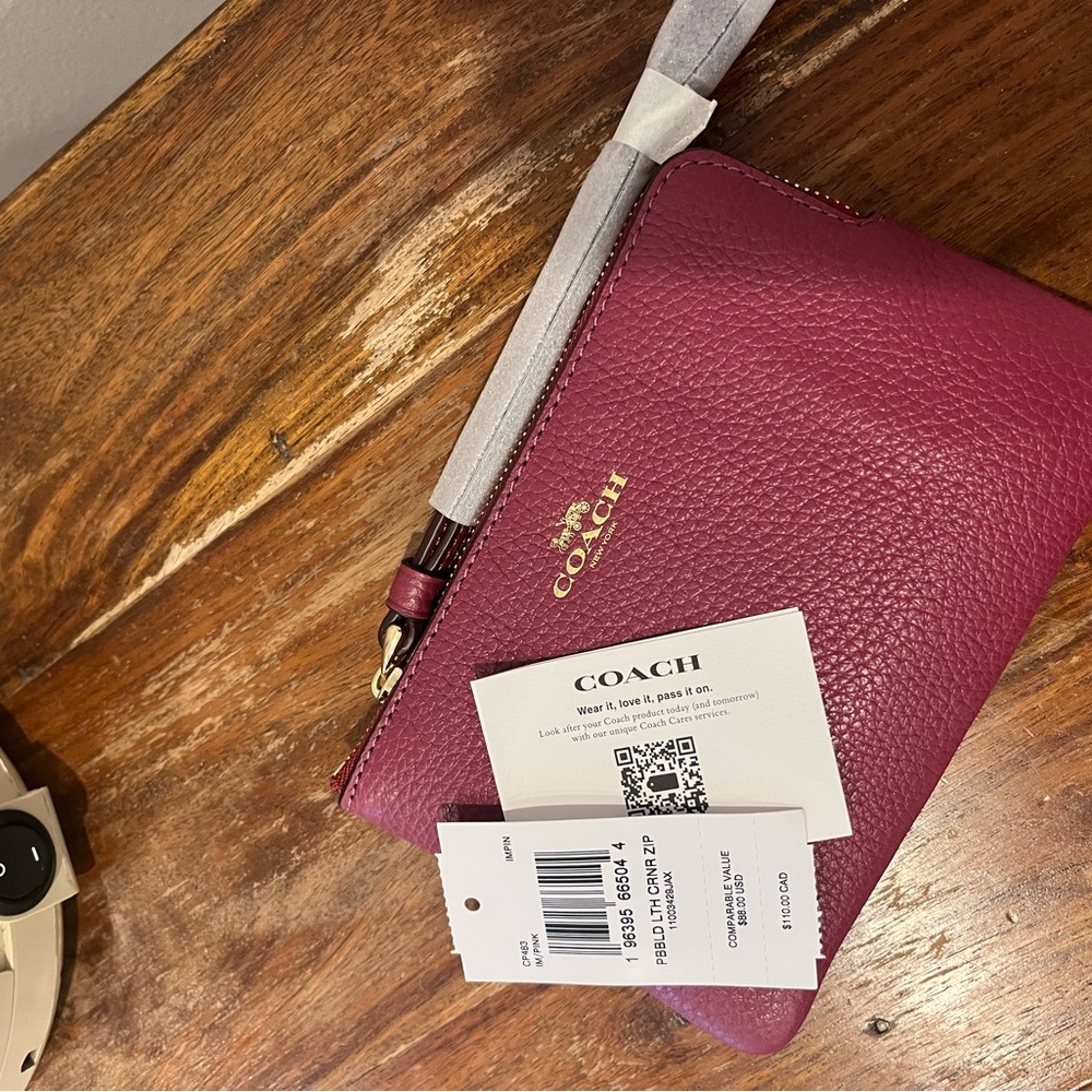 Coach Maroon Leather Wristlet with Gold Details